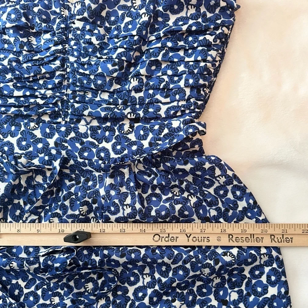 ANTHROPOLOGIE Leifnotes S 4 Drafted Petals Romper Blue White Sweetheart Ruched